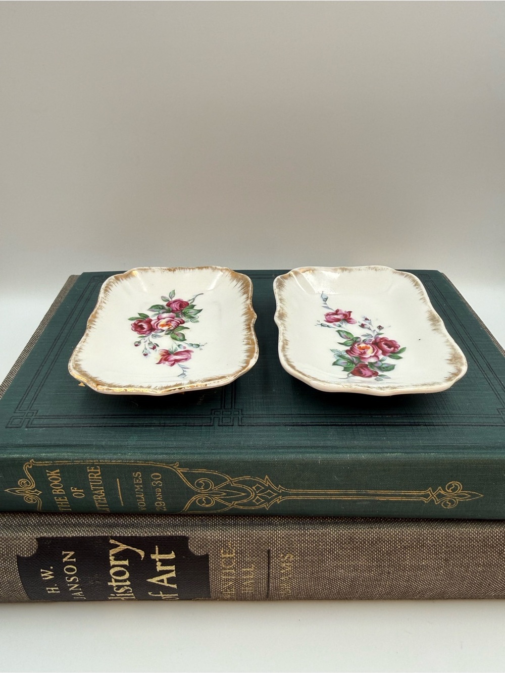 2 Vintage Porcelain Floral Butter Pats Or Trinket Dish
